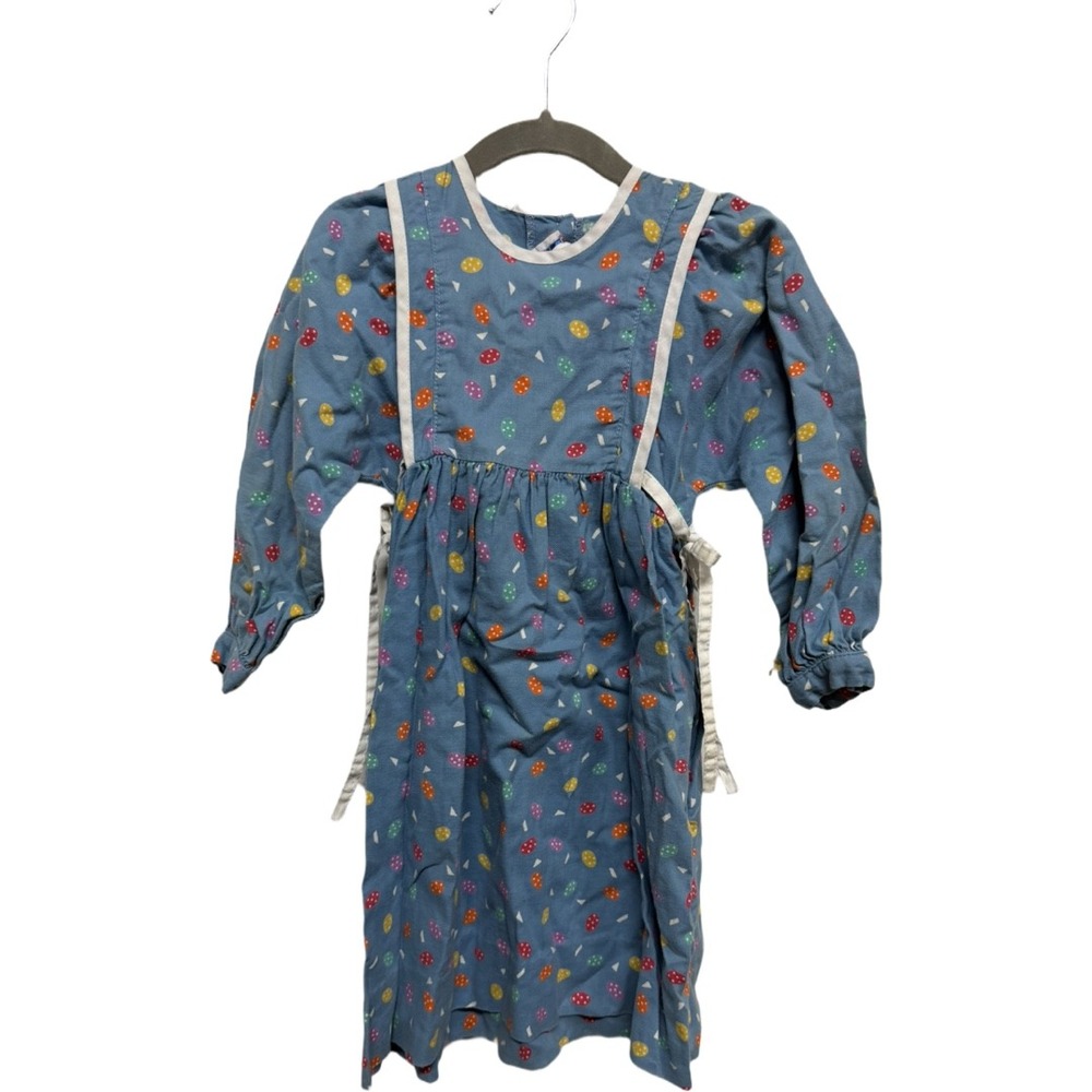 Vintage Petite Gamine Girls Dress Size 5 Blue Polka Dot Prairie Cottagecore USA